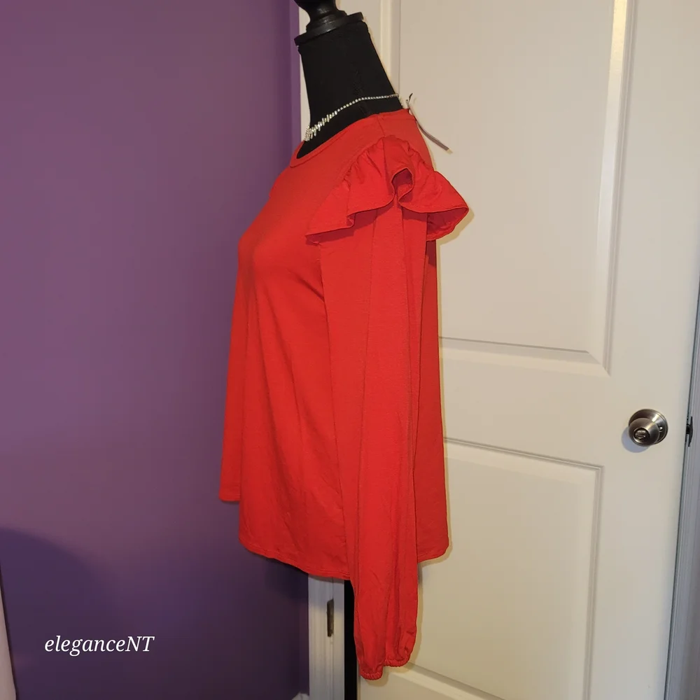 Crown & Ivy Red Ruffle Sleeve Top Sz: M NWT